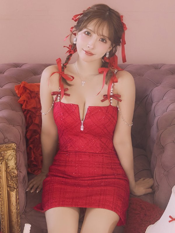 画像2: XSサイズあり【ROBE de FLEURS/ローブドフルール】スパンコール/ 刺繍レース/ フロントジップ/ キャミソール/ ショルダービジュー/ 台形スカート/ セットアップ/ ミニドレス/ キャバドレス[OF2]【一部予約商品/6月下旬発送予定】