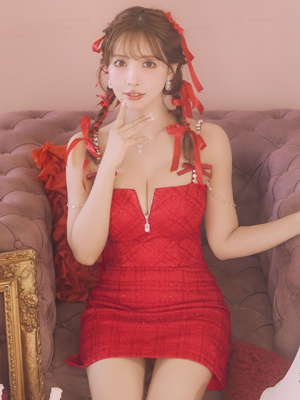 画像37: XSサイズあり【ROBE de FLEURS/ローブドフルール】スパンコール/ 刺繍レース/ フロントジップ/ キャミソール/ ショルダービジュー/ 台形スカート/ セットアップ/ ミニドレス/ キャバドレス[OF08]