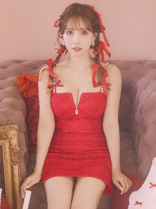 画像38: XSサイズあり【ROBE de FLEURS/ローブドフルール】スパンコール/ 刺繍レース/ フロントジップ/ キャミソール/ ショルダービジュー/ 台形スカート/ セットアップ/ ミニドレス/ キャバドレス[OF08]