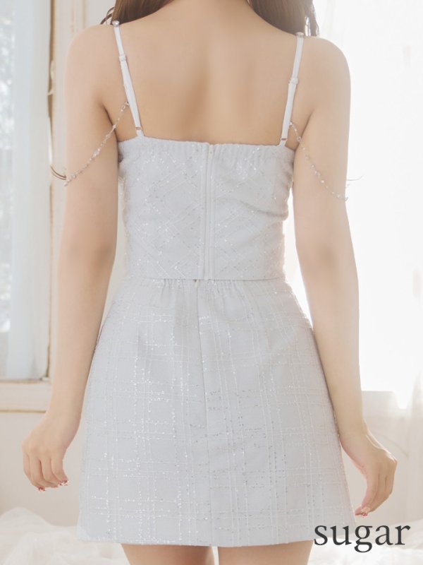 画像31: XSサイズあり【ROBE de FLEURS/ローブドフルール】スパンコール/ 刺繍レース/ フロントジップ/ キャミソール/ ショルダービジュー/ 台形スカート/ セットアップ/ ミニドレス/ キャバドレス[OF08]