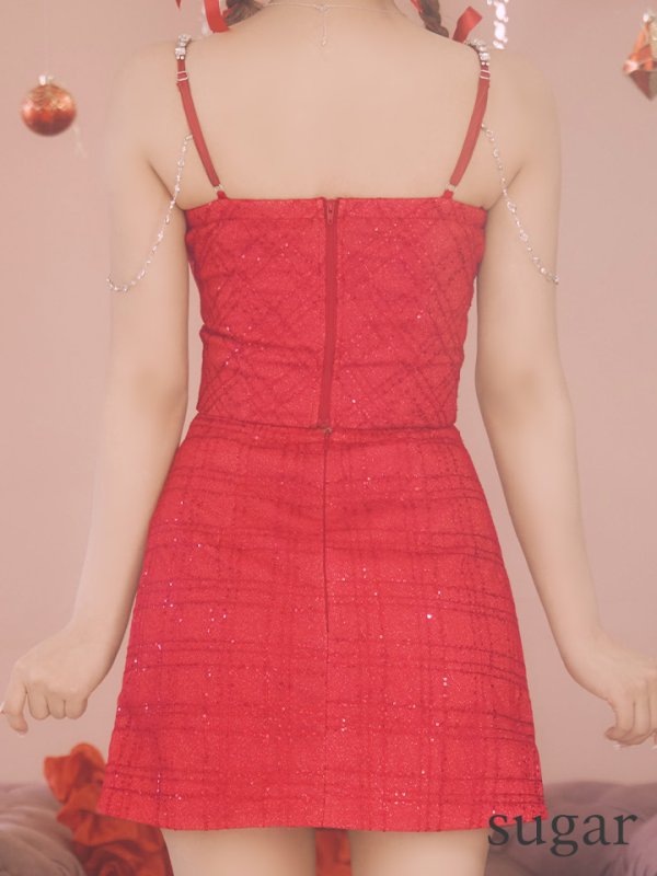 画像44: 【かずは/関西コレクション着用】XSサイズあり【ROBE de FLEURS/ローブドフルール】スパンコール/ 刺繍レース/ フロントジップ/ キャミソール/ ショルダービジュー/ 台形スカート/ セットアップ/ ミニドレス/ キャバドレス[OF08]