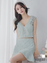 XSサイズあり【ROBE de FLEURS/ローブドフルール】ナチュラルレース/ ノースリーブ/ バックリボン/ セットアップ/ フレア/ ミニドレス/ キャバドレス[OF2]