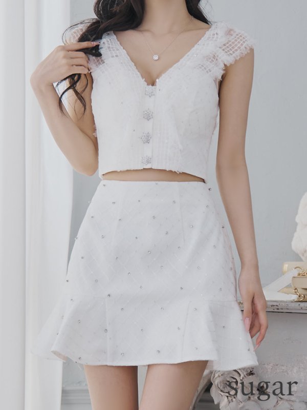 画像15: XSサイズあり【ROBE de FLEURS/ローブドフルール】ナチュラルレース/ ノースリーブ/ バックリボン/ セットアップ/ フレア/ ミニドレス/ キャバドレス[OF08]