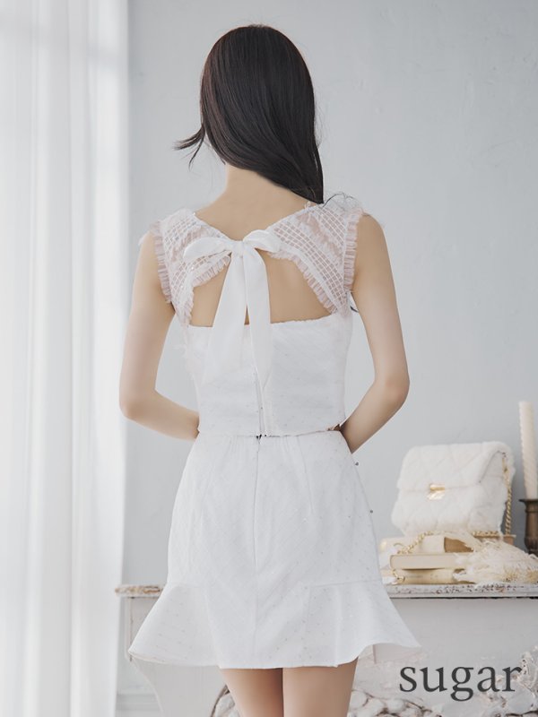 画像16: XSサイズあり【ROBE de FLEURS/ローブドフルール】ナチュラルレース/ ノースリーブ/ バックリボン/ セットアップ/ フレア/ ミニドレス/ キャバドレス[OF08]