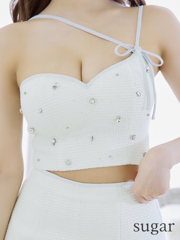 画像12: XSサイズあり【ROBE de FLEURS/ローブドフルール】ラメツイード/ アシメショルダー/ リボン/ ビジュー/ 台形スカート/ セットアップ/ ミニドレス/ キャバドレス[OF08]