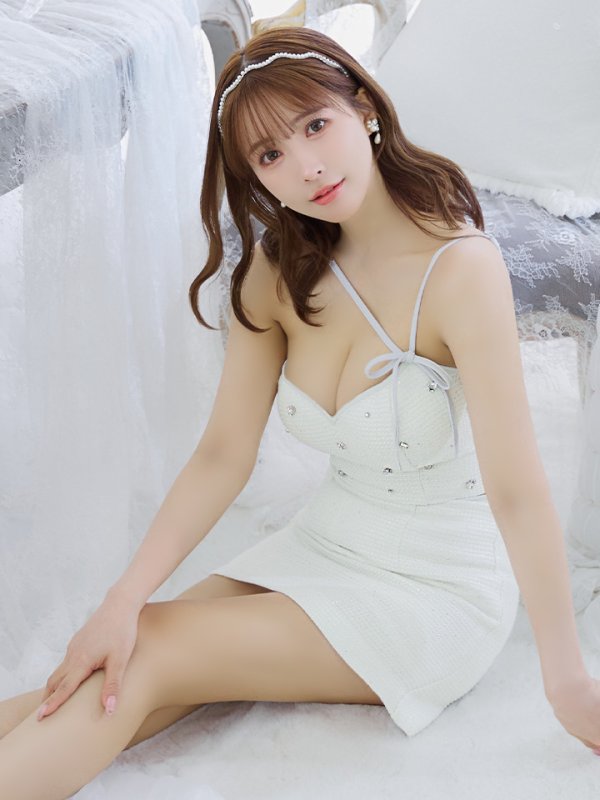 画像3: XSサイズあり【ROBE de FLEURS/ローブドフルール】ラメツイード/ アシメショルダー/ リボン/ ビジュー/ 台形スカート/ セットアップ/ ミニドレス/ キャバドレス[OF08]