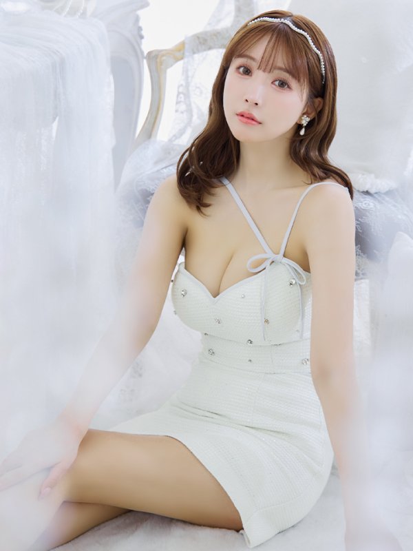 画像5: XSサイズあり【ROBE de FLEURS/ローブドフルール】ラメツイード/ アシメショルダー/ リボン/ ビジュー/ 台形スカート/ セットアップ/ ミニドレス/ キャバドレス[OF08]