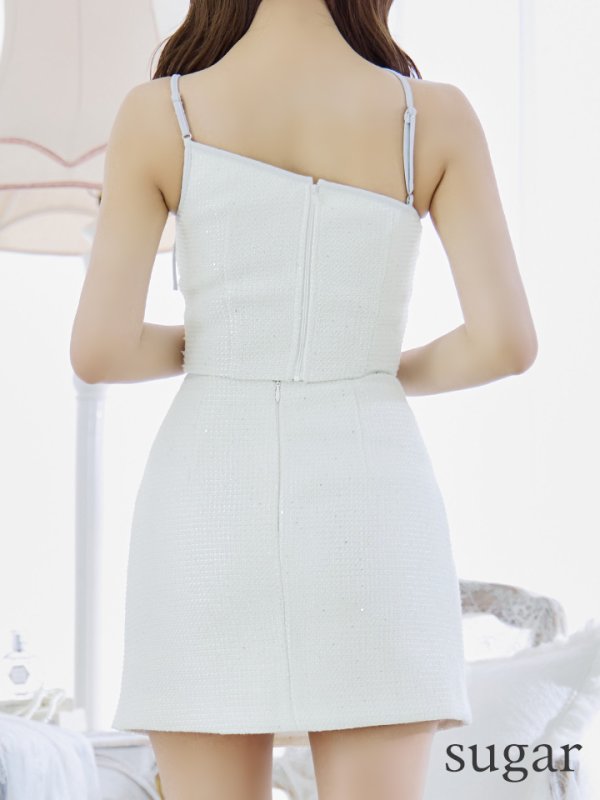 画像11: XSサイズあり【ROBE de FLEURS/ローブドフルール】ラメツイード/ アシメショルダー/ リボン/ ビジュー/ 台形スカート/ セットアップ/ ミニドレス/ キャバドレス[OF08]