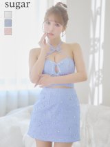 XSサイズあり【ROBE de FLEURS/ローブドフルール】トリプルリボン/ ホルターネック/ フラワーレース/ セットアップ/ フレア/ ミニドレス/ キャバドレス[OF2]