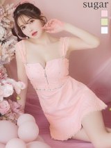 XSサイズあり【ROBE de FLEURS/ローブドフルール】肩レース/ ウエストビジュー/ スカラップレース/ フレア/ ノースリーブ/ ミニドレス/ キャバドレス[OF2]