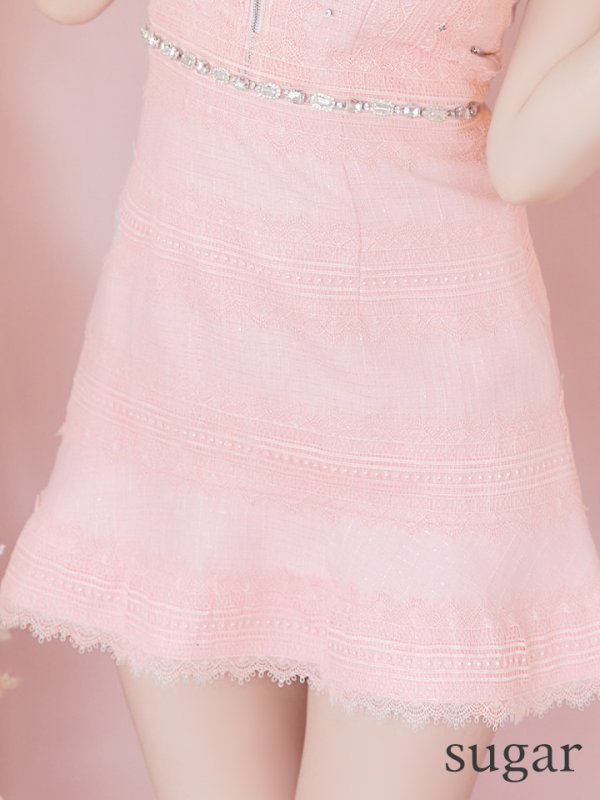 画像19: XSサイズあり【ROBE de FLEURS/ローブドフルール】肩レース/ ウエストビジュー/ スカラップレース/ フレア/ ノースリーブ/ ミニドレス/ キャバドレス[OF08]