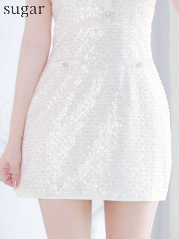 画像18: XSサイズあり【ROBE de FLEURS/ローブドフルール】襟付き/ ビーズ/ スパンコール/ ホルターネック/ ミニドレス/ キャバドレス[OF08]