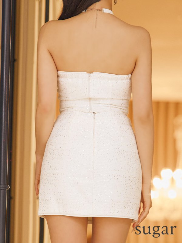 画像27: XSサイズあり【ROBE de FLEURS/ローブドフルール】スパンコール/ ツイード/ リボン/ ホルター/ セットアップ/ タイト/ ミニドレス/ キャバドレス[OF08]