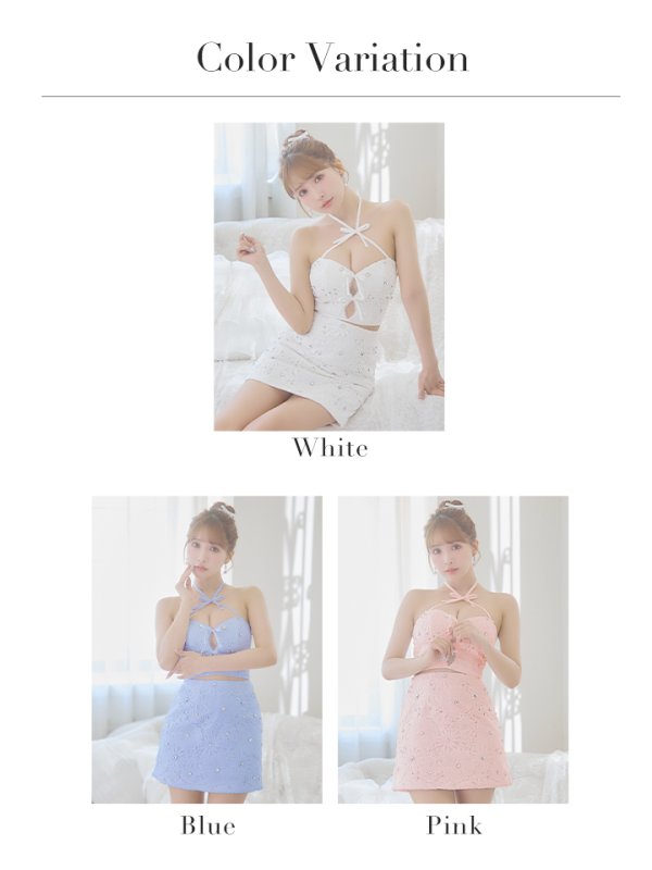 画像29: XSサイズあり【ROBE de FLEURS/ローブドフルール】トリプルリボン/ ホルターネック/ フラワーレース/ セットアップ/ フレア/ ミニドレス/ キャバドレス[OF08]