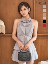 【ななみん/関西コレクション着用】XSサイズあり【ROBE de FLEURS/ローブドフルール】フロントラッフル/ ホルター/ フレア/ セットアップ/ ミニドレス/ キャバドレス[OF08]