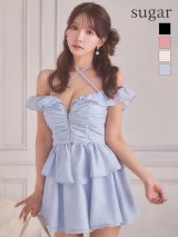【予約商品/1月下旬発送予定】XSサイズあり【ROBE de FLEURS/ローブドフルール】フリル/ オフショル/ リボン/ セットアップ/ フレア/ ミニドレス/ キャバドレス[OF08]