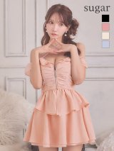 【予約商品/1月下旬発送予定】XSサイズあり【ROBE de FLEURS/ローブドフルール】フリル/ オフショル/ リボン/ セットアップ/ フレア/ ミニドレス/ キャバドレス[OF08]