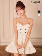 【予約商品/2月中旬発送予定】XSサイズあり【ROBE de FLEURS/ローブドフルール】光沢ツイル/ダブルボタン/ ティアード/ キャミ/ フレア/ ミニドレス/ キャバドレス[OF08]