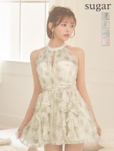 【あいり先生/関西コレクション着用】XSサイズあり【ROBE de FLEURS/ローブドフルール】フラワー/ シフォン/ ホルター/ フレア/ ミニドレス/ キャバドレス[OF08]