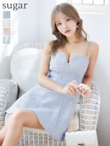 XSサイズあり【ROBE de FLEURS/ローブドフルール】ラメツイード/ キャミソール/ ランダムビジュー/ フレア/ ミニドレス/ キャバドレス[OF2]