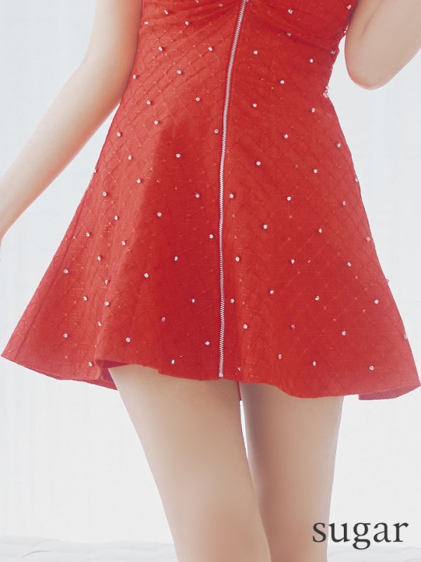 画像36: XSサイズあり【ROBE de FLEURS/ローブドフルール】ショルダービジュー/ 刺繍レース/ フロントジッパー/ フレア/ ミニドレス/ キャバドレス[OF08]