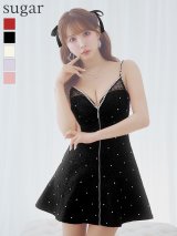 XSサイズあり【ROBE de FLEURS/ローブドフルール】ショルダービジュー/ 刺繍レース/ フロントジッパー/ フレア/ ミニドレス/ キャバドレス[OF2]