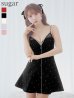 XSサイズあり【ROBE de FLEURS/ローブドフルール】ショルダービジュー/ 刺繍レース/ フロントジッパー/ フレア/ ミニドレス/ キャバドレス　ブラック