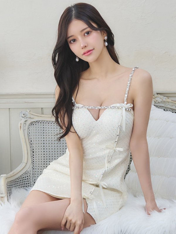 画像10: XSサイズあり【ROBE de FLEURS/ローブドフルール】ビジューライン/ リボン/ ラメ/ ガーリー/ タイト/ ミニドレス/ キャバドレス[OF08]