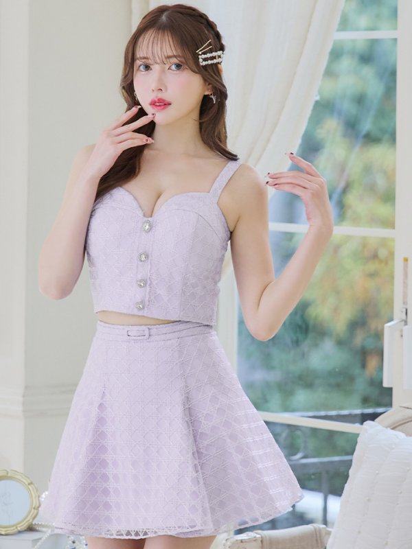 画像11: XSサイズあり【ROBE de FLEURS/ローブドフルール】センタービジューボタン/ ノースリーブ/ セットアップ/ フレア/ ミニドレス/ キャバドレス[OF08]