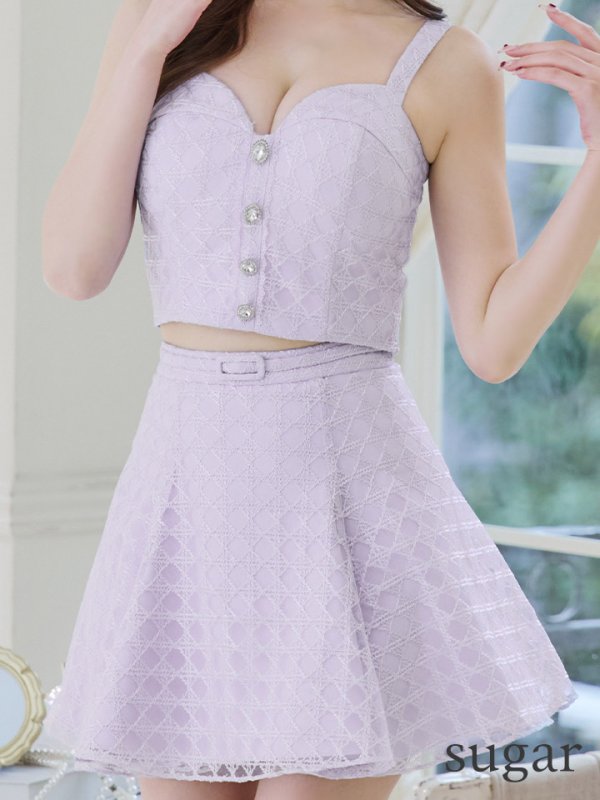 画像13: XSサイズあり【ROBE de FLEURS/ローブドフルール】センタービジューボタン/ ノースリーブ/ セットアップ/ フレア/ ミニドレス/ キャバドレス[OF08]