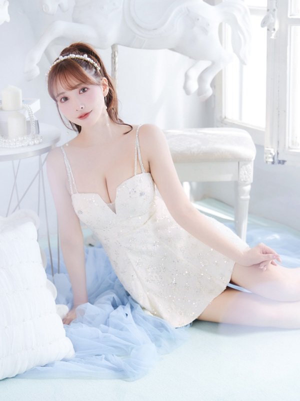 画像5: XSサイズあり【ROBE de FLEURS/ローブドフルール】バストカット/ ビジュー/ スパンコール/ サテン/ キャミソール/ フレア/ ミニドレス/ キャバドレス[OF08]