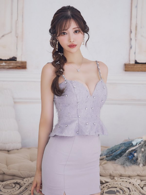 画像5: XSサイズあり【ROBE de FLEURS/ローブドフルール】ハートビジュー/ フリンジ/ ペプラム/ タイト/ ミニドレス/ キャバドレス[OF08]