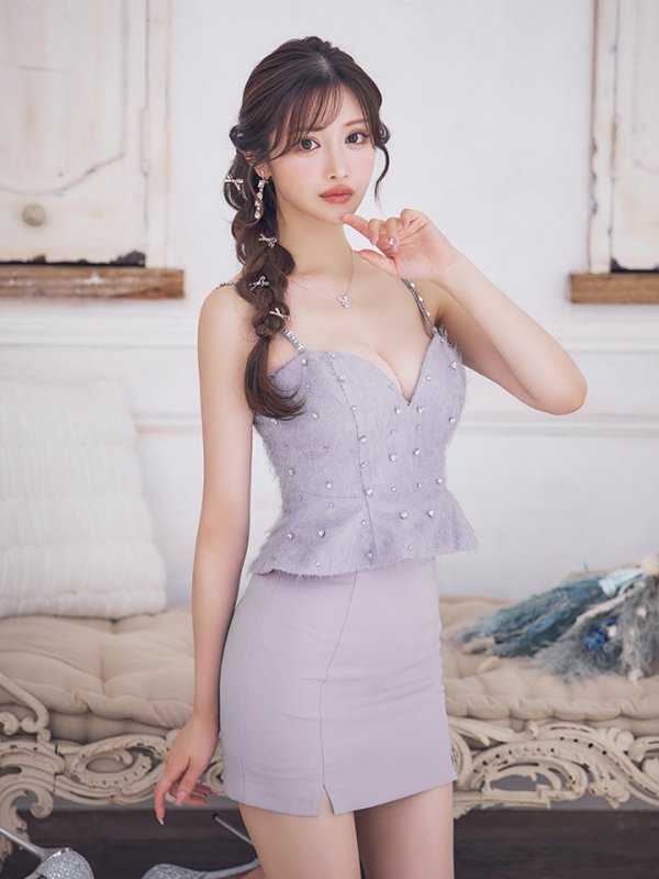 画像6: XSサイズあり【ROBE de FLEURS/ローブドフルール】ハートビジュー/ フリンジ/ ペプラム/ タイト/ ミニドレス/ キャバドレス[OF08]