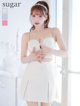 XSサイズあり【ROBE de FLEURS/ローブドフルール】フロントビジュー/ チェックツイード/ キャミソール/ セットアップ/ フレア/ ミニドレス/ キャバドレス[OF2]