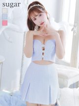 XSサイズあり【ROBE de FLEURS/ローブドフルール】フロントビジュー/ チェックツイード/ キャミソール/ セットアップ/ フレア/ ミニドレス/ キャバドレス[OF2]