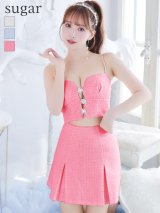 XSサイズあり【ROBE de FLEURS/ローブドフルール】フロントビジュー/ チェックツイード/ キャミソール/ セットアップ/ フレア/ ミニドレス/ キャバドレス[OF2]