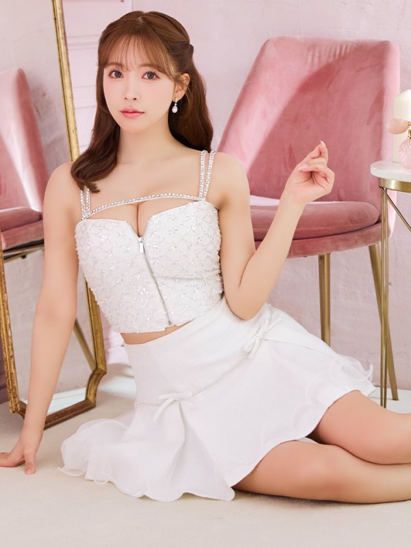 画像3: XSサイズあり【ROBE de FLEURS/ローブドフルール】ラメツイード/ リボンチュール/ ドリーミー/ フレア/ ミニドレス/ キャバドレス[OF08]