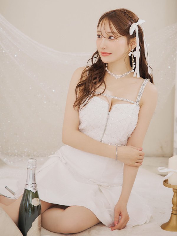 画像10: 【はんな/関西コレクション着用】XSサイズあり【ROBE de FLEURS/ローブドフルール】ラメツイード/ リボンチュール/ ドリーミー/ フレア/ ミニドレス/ キャバドレス[OF08]