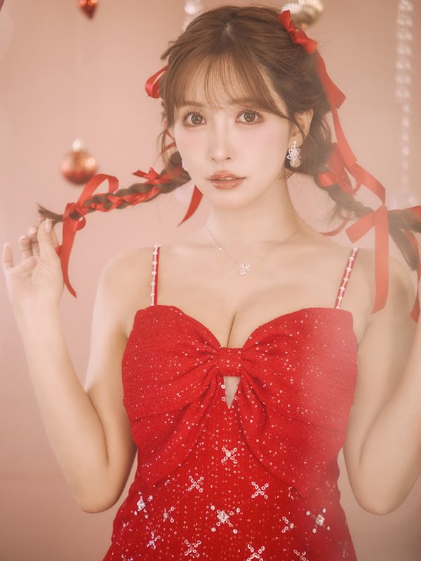 画像6: XSサイズあり【ROBE de FLEURS/ローブドフルール】ビッグリボン/ スパンコール/ ツイード/ キャミソール/ タイト/ ミニドレス/ キャバドレス[OF08]