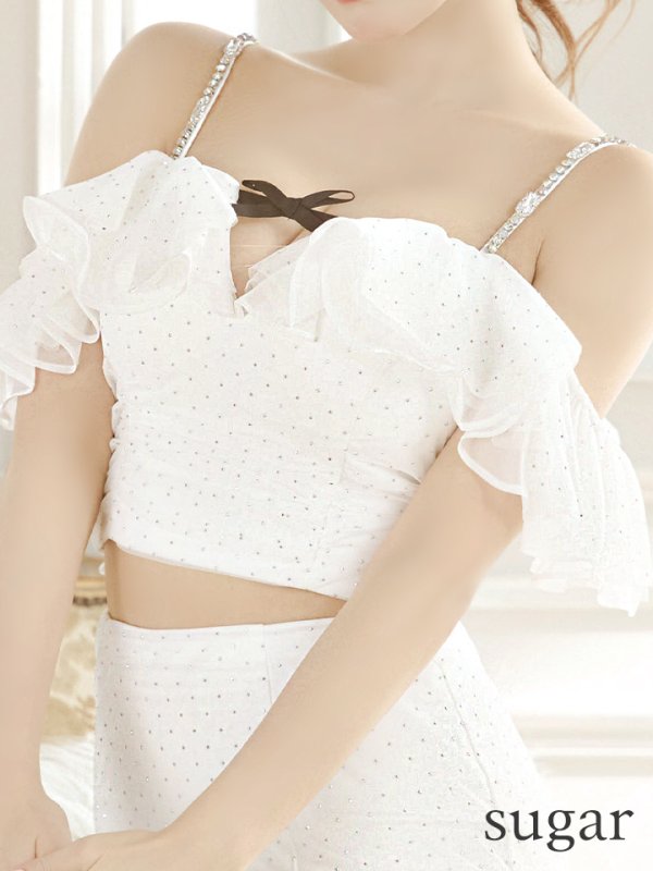 画像11: XSサイズあり【ROBE de FLEURS/ローブドフルール】オフショル/ フリル/ チュール/ ミニリボン/ セットアップ/ タイト/ ミニドレス/ キャバドレス[OF08]