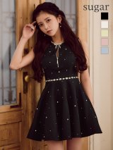 XSサイズあり【ROBE de FLEURS/ローブドフルール】リボンビジュー/ バストカット/ フレア/ ミニドレス/ キャバドレス[OF08]【一部予約商品/10月中旬発送予定】