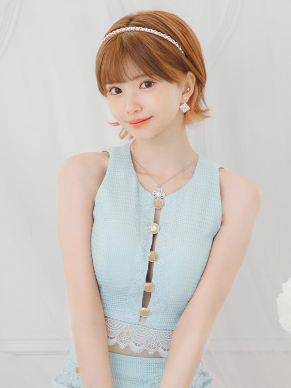 画像21: XSサイズあり【ROBE de FLEURS/ローブドフルール】 セットアップ/ フロントゴールド/ ボタン/ ノースリーブ/ リボン/ ツイード/ フレア/ ミニドレス/ キャバドレス[OF08]