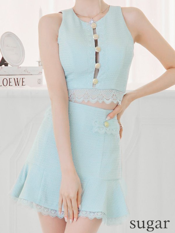 画像24: XSサイズあり【ROBE de FLEURS/ローブドフルール】 セットアップ/ フロントゴールド/ ボタン/ ノースリーブ/ リボン/ ツイード/ フレア/ ミニドレス/ キャバドレス[OF08]