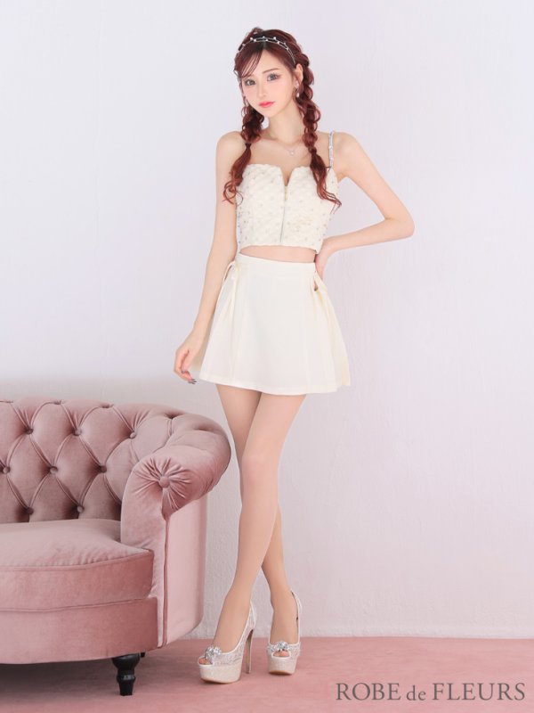 画像4: XSサイズあり【ROBE de FLEURS/ローブドフルール】 セットアップ/ キャミソール/ビジュー/ リボン/ フロントジップ/ ツイード/ フレア/ ミニドレス/ キャバドレス[OF08]