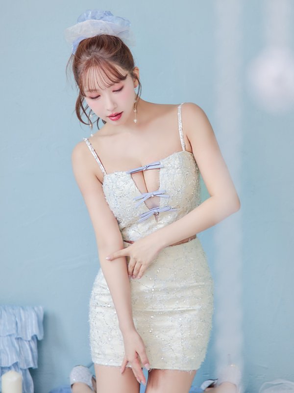 画像11: XSサイズあり【ROBE de FLEURS/ローブドフルール】フェザーレース/ ミニリボン/ セットアップ/ タイト/ ミニドレス/ キャバドレス[OF08]