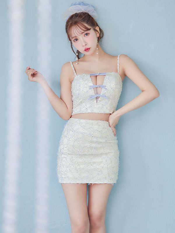 画像13: XSサイズあり【ROBE de FLEURS/ローブドフルール】フェザーレース/ ミニリボン/ セットアップ/ タイト/ ミニドレス/ キャバドレス[OF08]