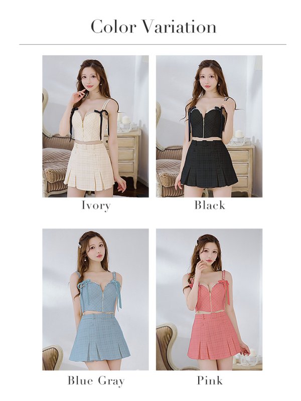 画像27: XSサイズあり【ROBE de FLEURS/ローブドフルール】スエードリボン/ チェックツイード/ ベルトデザイン/ フレア/ セットアップ/ ミニドレス/ キャバドレス[OF08]