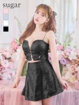 sugarコラボカラー・XSサイズあり【ROBE de FLEURS/ローブドフルール】サイドミニリボン/ スパンコール/ グロウ/ セットアップ/ フレア/ ミニドレス/ キャバドレス[OF2]
