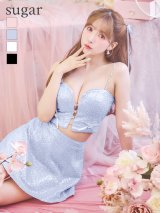 sugarコラボカラー・XSサイズあり【ROBE de FLEURS/ローブドフルール】サイドミニリボン/ スパンコール/ グロウ/ セットアップ/ フレア/ ミニドレス/ キャバドレス[OF2]