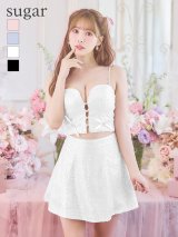 sugarコラボカラー・XSサイズあり【ROBE de FLEURS/ローブドフルール】サイドミニリボン/ スパンコール/ グロウ/ セットアップ/ フレア/ ミニドレス/ キャバドレス[OF2]